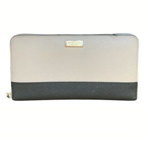 KATE SPADE beige/black Saffiano Leather Zip Wallet
